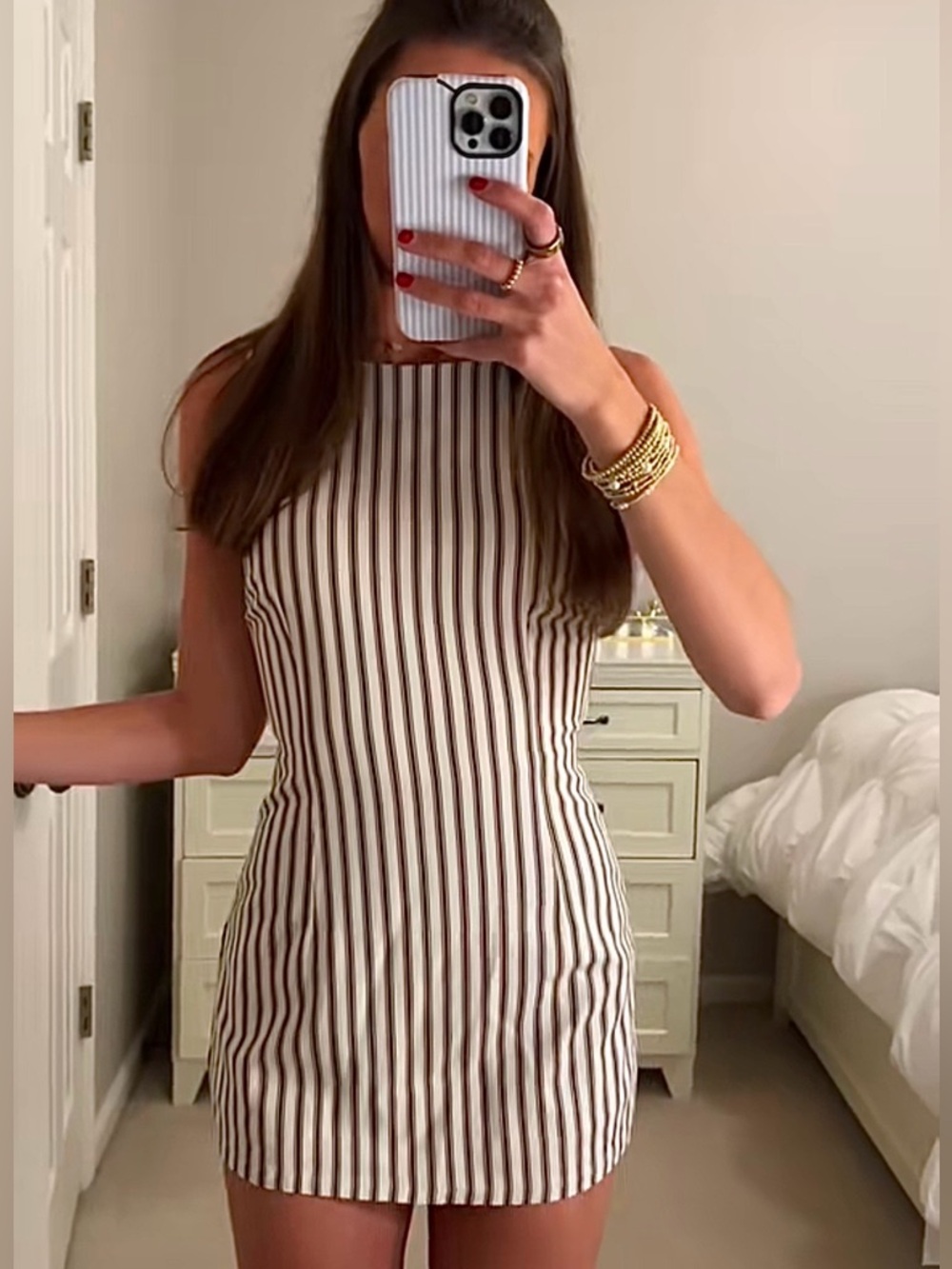 Yumiko Romper Brown Stripe Tall